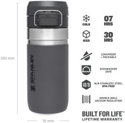 Stanley The Quick Flip Water Bottle 0,47 L -Camping Soldes stanley the quick flip water bottle 0 47l charcoal 2 1